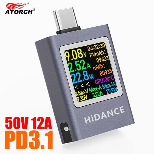 13 in 1 DC 4.5-50V 0-12A Multi-function Digital Display DC Voltage Ammeter Power Meter Type-c Cell Phone Charging PD3.1 Tester by PDG ibma