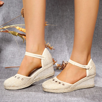 Sandals Women 2024 Summer Comfortable Platform Wedge Sandals Braided Buckle Breathable Wedge Sandals Outdoor Female Shoes