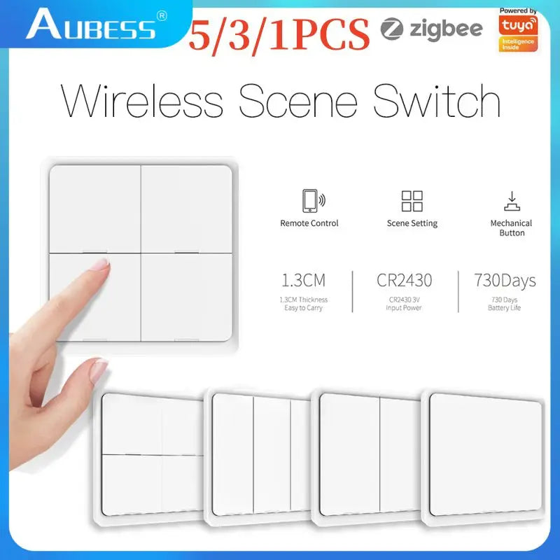 ZigBee/Tuya Smart Switch Wireless Free Sticker 4/3/2/1 Way Panel Scene Button Switch Smart Scene Automation Control Switch
