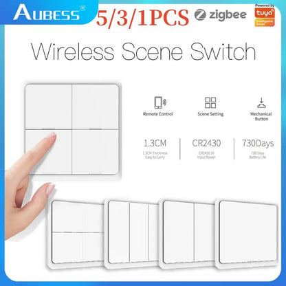 ZigBee/Tuya Smart Switch Wireless Free Sticker 4/3/2/1 Way Panel Scene Button Switch Smart Scene Automation Control Switch