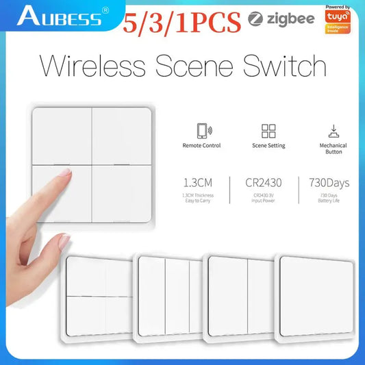 ZigBee/Tuya Smart Switch Wireless Free Sticker 4/3/2/1 Way Panel Scene Button Switch Smart Scene Automation Control Switch