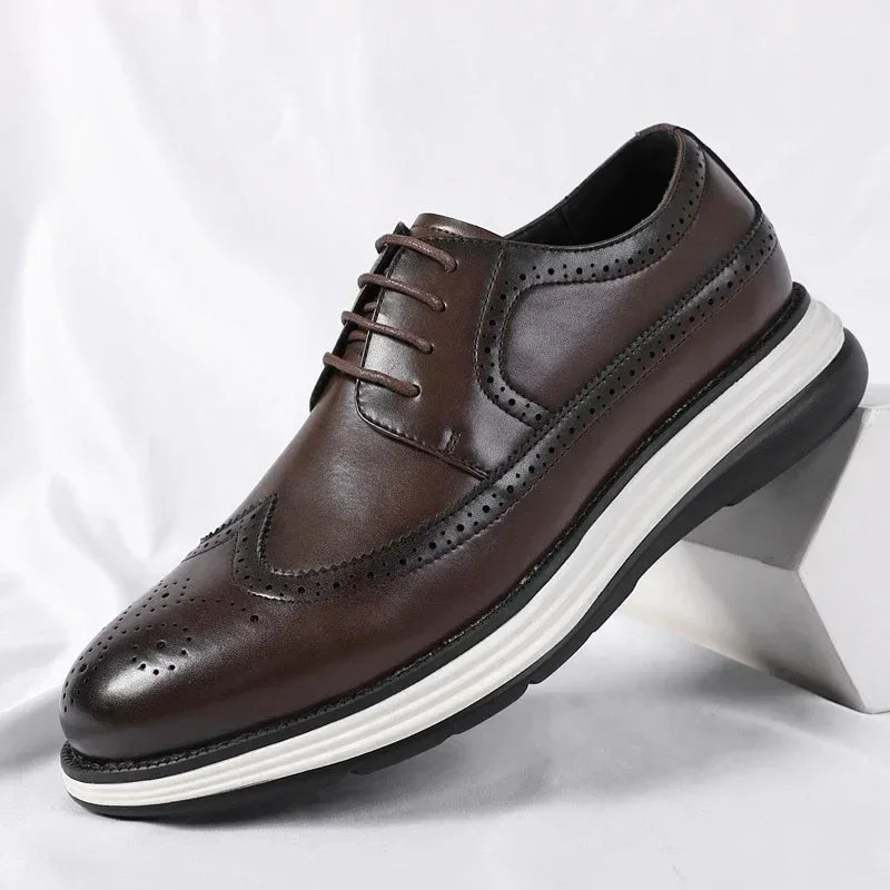 Men's Casual Leather Thick Soled Simple Walking Shoes Fashion Oxford Shoes High End British Style Office Business Dress Shoes