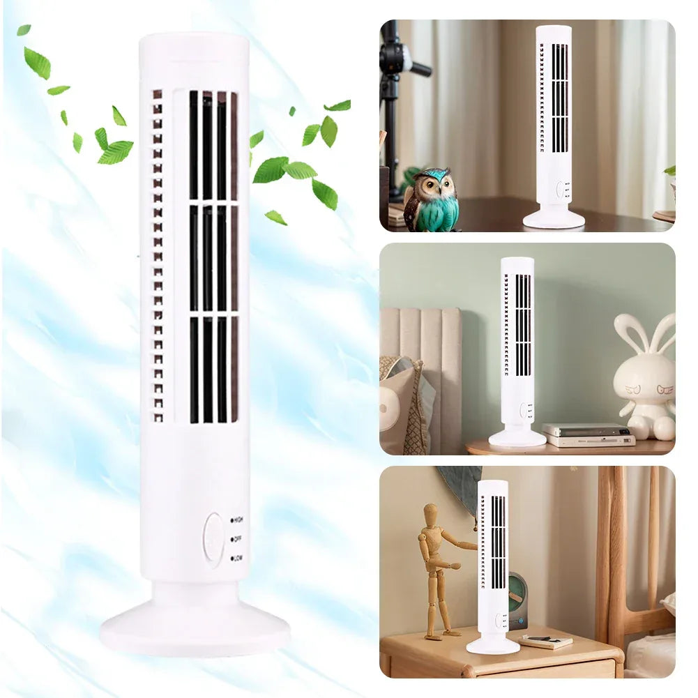 LED Tower Fan Mini Vertical Conditioner 2 Gear Speed No Leaf Air Conditioner Portable Electric Floor Fan for Home Office