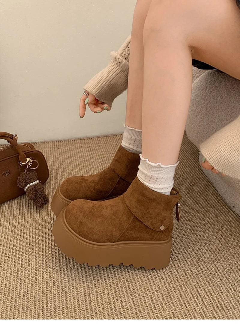 Winter Fashion Platform Heels Women Ankle Boots Keep Warm Height Increase  Short Booties Shoes Zapatos Mujer