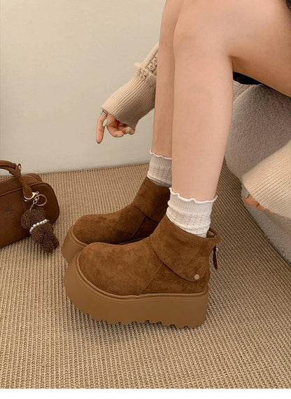Winter Fashion Platform Heels Women Ankle Boots Keep Warm Height Increase  Short Booties Shoes Zapatos Mujer