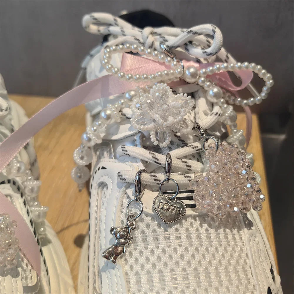 New Pearl Flower Shoes Accessories Fruit Crystal Shoe Charm Buckle Shoe Laces Charms for Sneakers Decorations 1Pcs