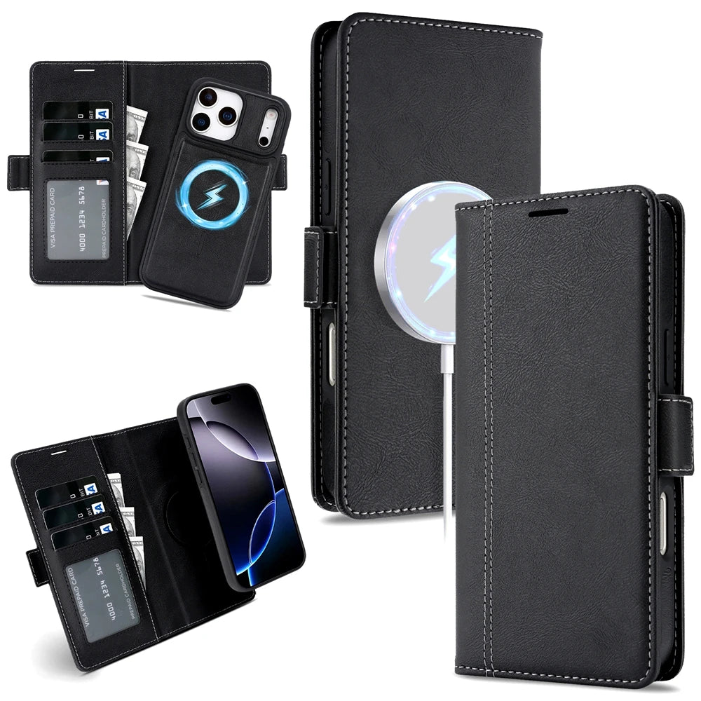 2 in 1 Magsafe Wallet Case For iPhone 17 Promax Air 16 Pro Max 15 Plus 14 13 12 iphone17 Cards Slot Leather Flip Phone Cover