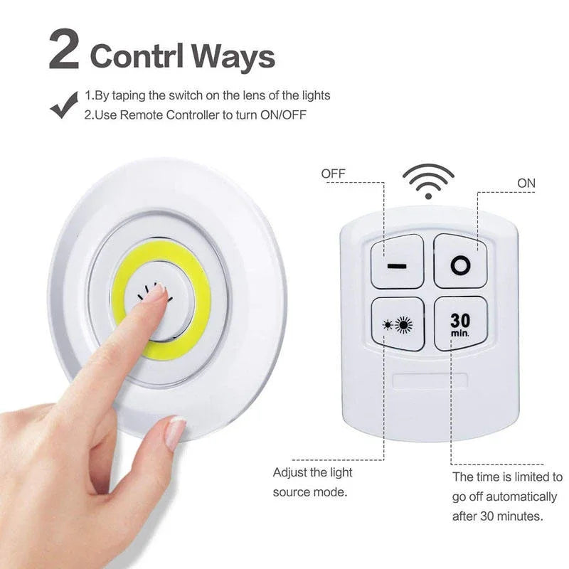 3W Super Bright Cob Under Cabinet Light LED Wireless Remote Control Dimmable Wardrobe Night Lamp Home Bedroom Closet Kitchen