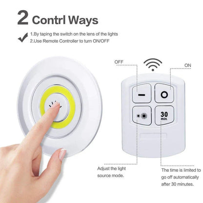 3W Super Bright Cob Under Cabinet Light LED Wireless Remote Control Dimmable Wardrobe Night Lamp Home Bedroom Closet Kitchen