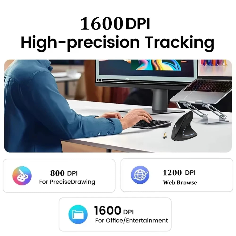 Vertical Mouse Ergonomic Mouse 2.4G Wireless Mouse Silent Mice 6 Buttons Office Mouse 800/1200/1600 DPI for PC Laptop Desktop