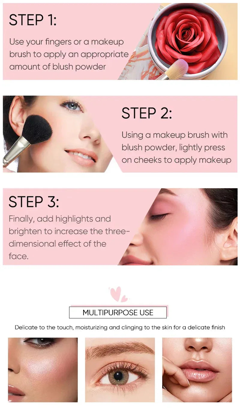 4-Color Rose Petal Blush,Waterproof Blush Cream,Natural Finish,Light Coverage,Perfect Gift for Christmas and Valentine's Day