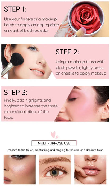 4-Color Rose Petal Blush,Waterproof Blush Cream,Natural Finish,Light Coverage,Perfect Gift for Christmas and Valentine's Day