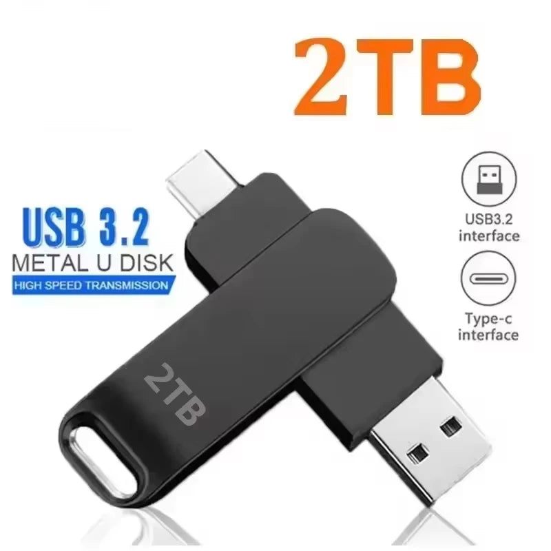 USB3.0 USB Flash Drive  1TB 2TB 16TB OTG Pen Drive High Speed Type-C Flash Disk Real Capacity Metal Pendrive For Phone Computer