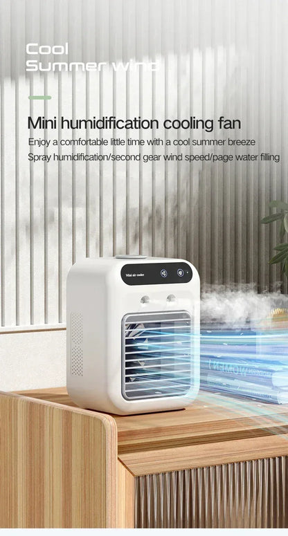 Mini Air Cooler Fan Portable Desktop Cooling Fan with Spray Humidification 2 Wind Speeds Rechargeable for Home Office Cooling