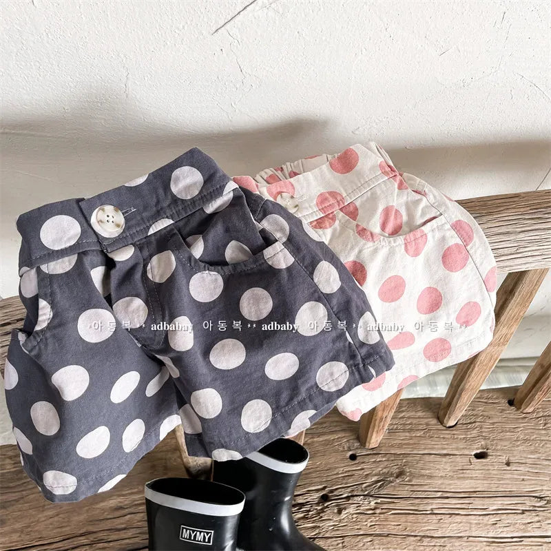 deer jonmi 2022 Summer Baby Girls Polka Dots Shorts Korean Style Children Cotton Trousers Toddlers Kids Casual Shorts