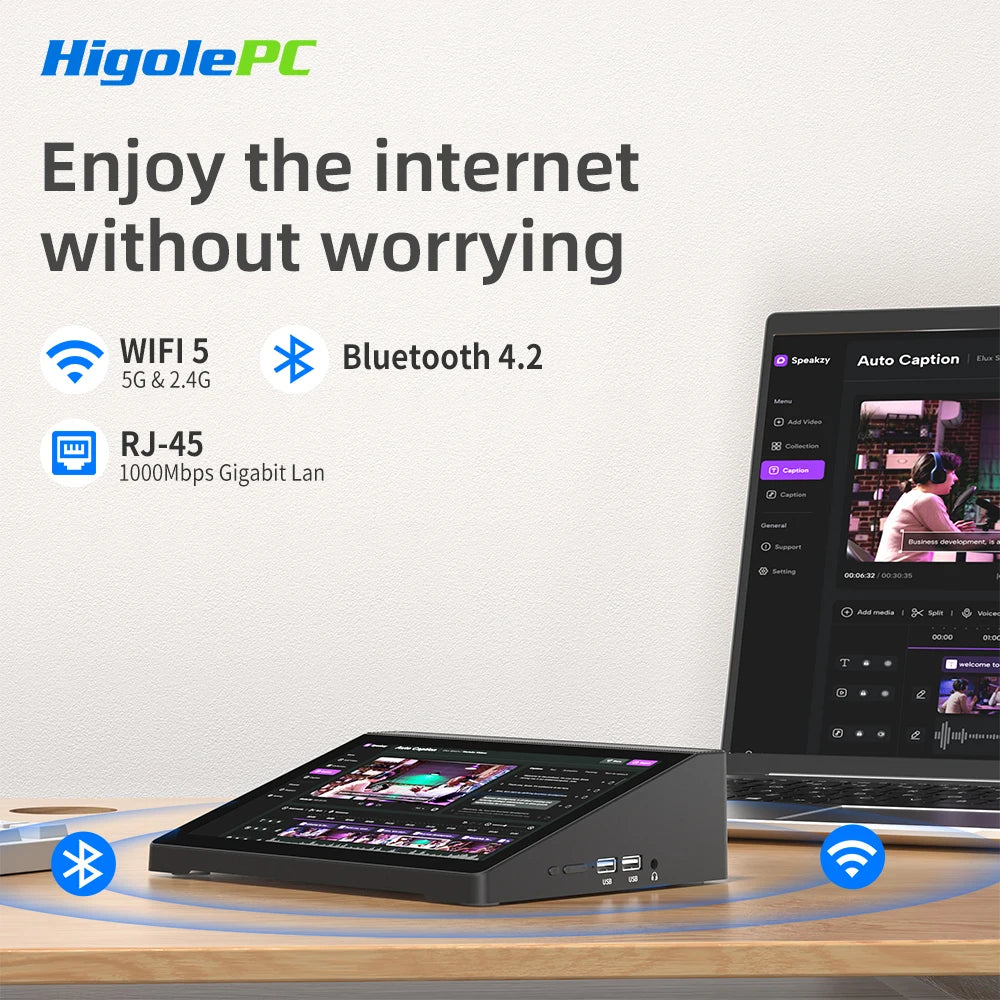 Higole F6APL 10.1'' Fanless Mini PC Intel J3455 Windows 10 WiFi5 4GB 64GB 2340mAh 4K RS-232 RJ45 Laptop Desktop PC Mini Computer