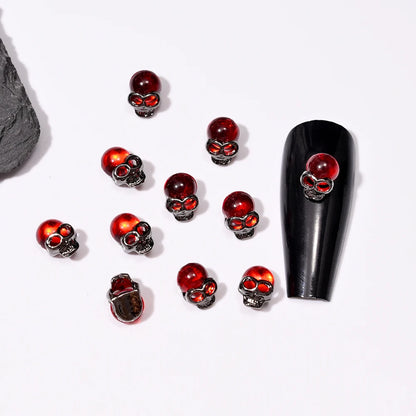 Lot de 10 breloques pour ongles squelette en métal, motif Halloween, accessoires de manucure DIY, décoration crâne et croix.