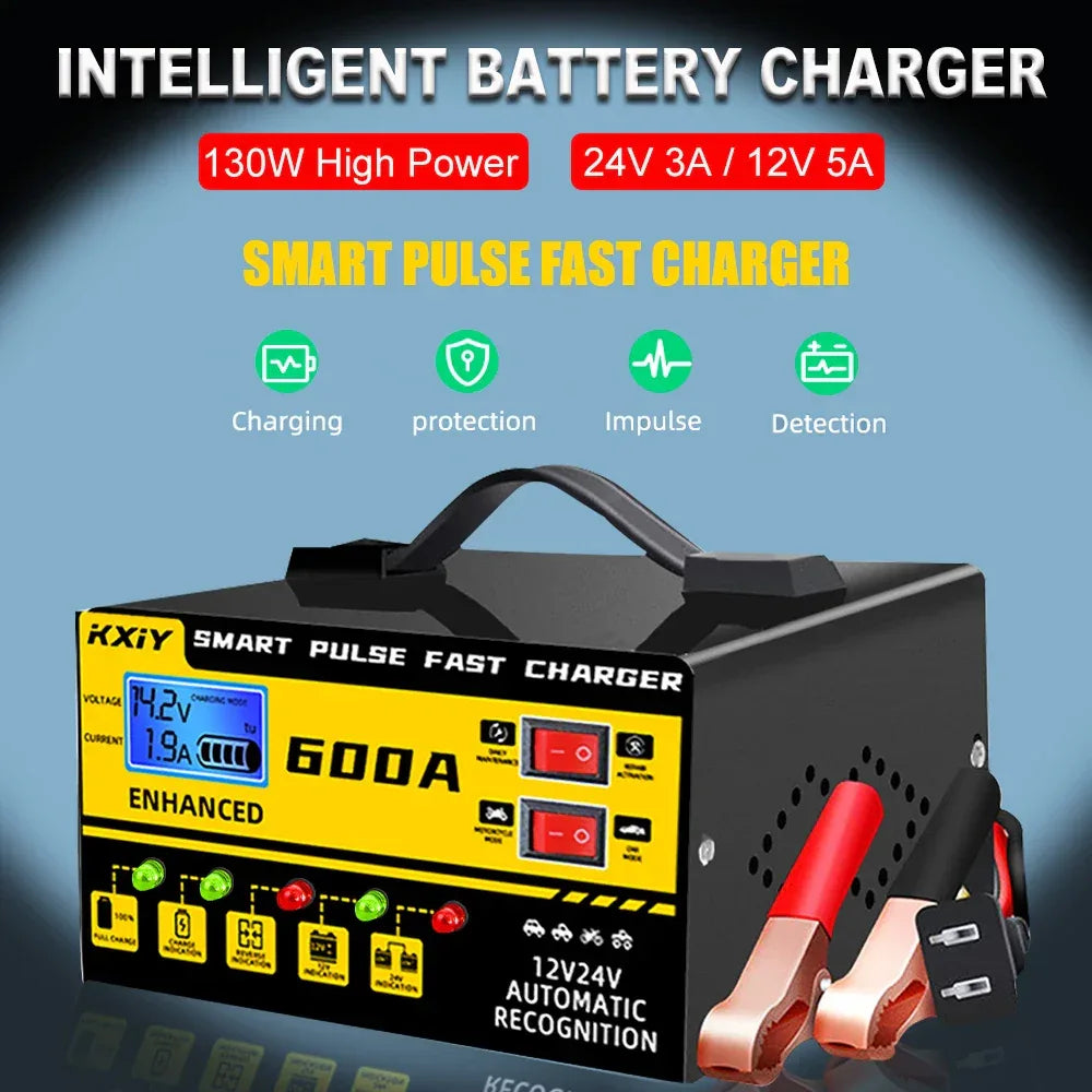 130W Automotive Battery Chargers Digital Intelligent Pulse Repair + Switch LED Indicator Storage Cell Car Chargers 12V 5A,24V 3A