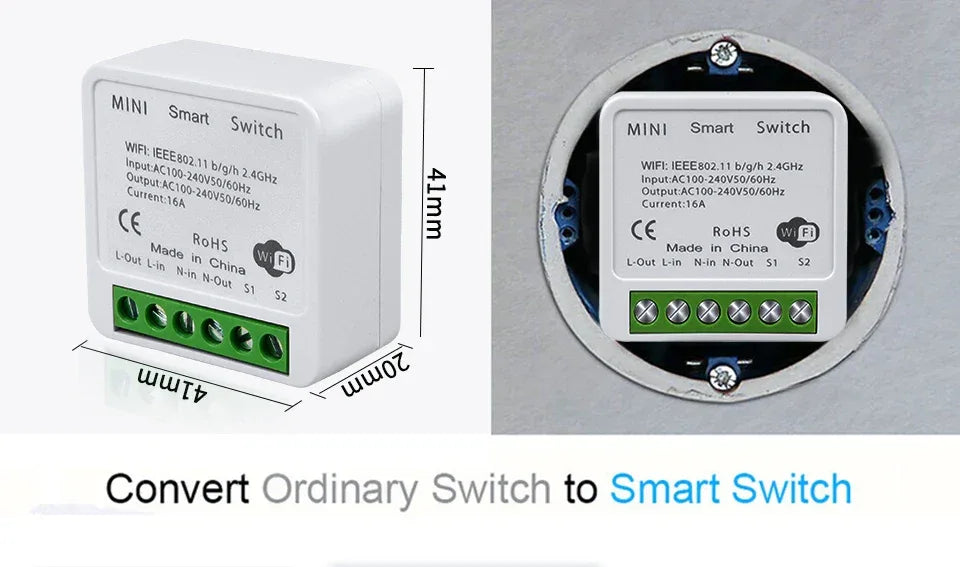 16A Mini Tuya Smart WiFi Switch RF433MHz Home Automation Breaker Voice Control With Alexa Google Home 100-240V 20A 2 Way Control
