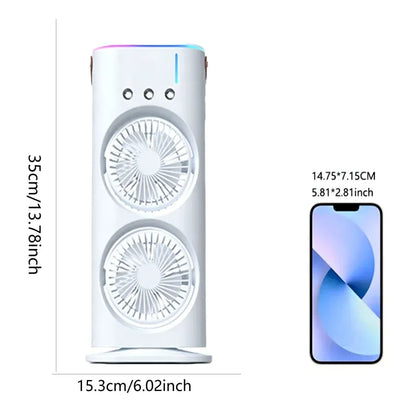 Spray portable water mist fan, summer mini evaporative air cooler, household water-cooling fan with LED lights