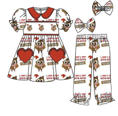 New Boutique children set Christmas lapel short-sleeved elastic cartoon letter print trouser girl boy long pajamas set baby robe