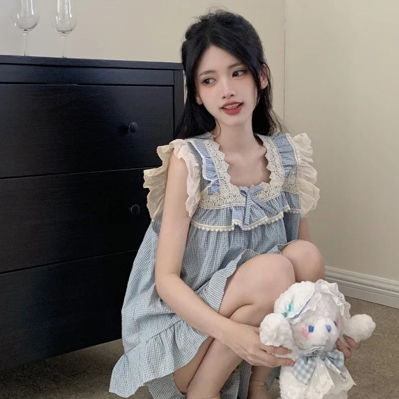 Pajama Sets Women Kawaii Tender Summer Bow Design Girlish Fashion Japanese Style Ruffles Sleepwear Home Student Casual Dormitory