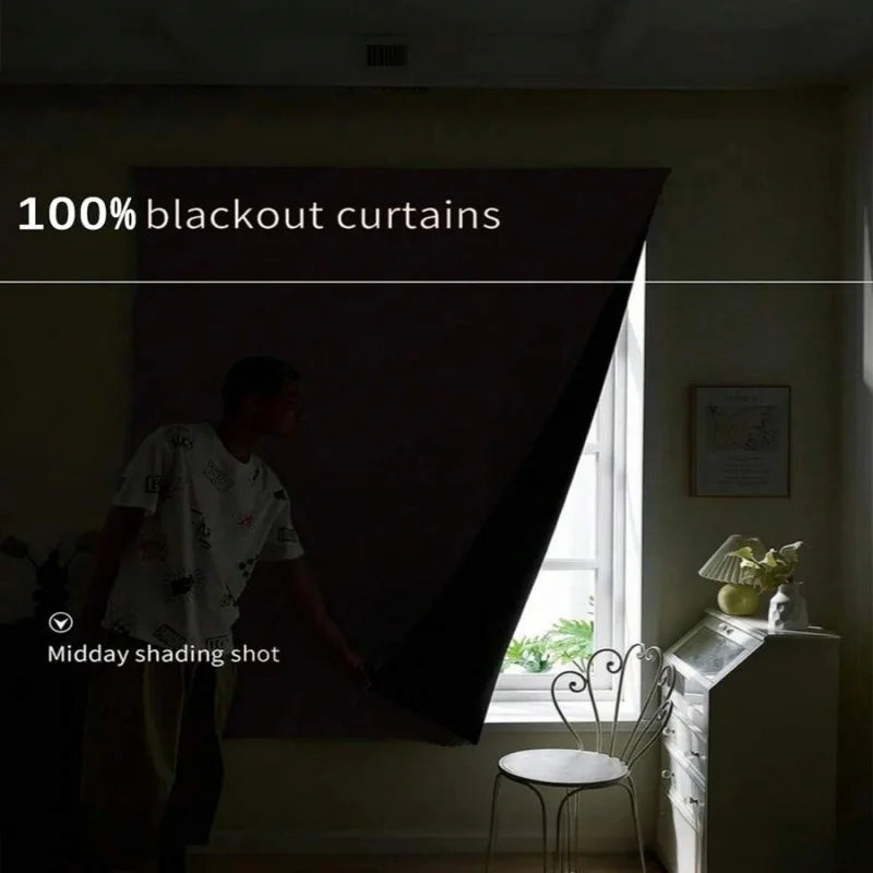 1pc Self-Adhesive Portable 100% Blackout Curtain, No Drilling Needed Sunshade Cloth Suitable For Windows, Doors, Bedrooms, Basem