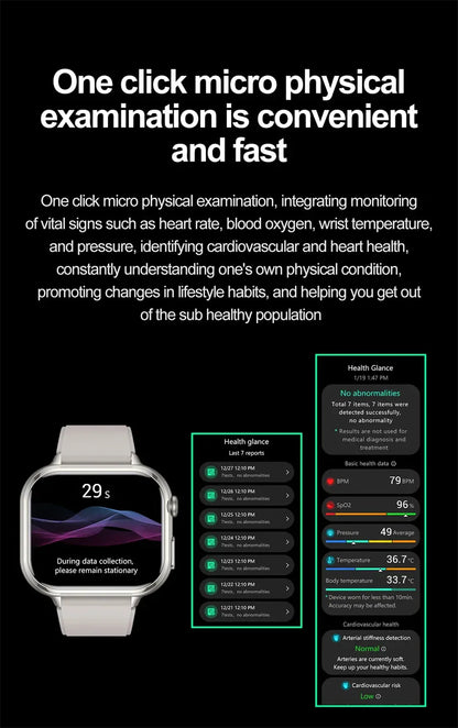 2025New Medical Grade ECG+PPG Smart Watch BMI Body Fat Uric Acid Painless Non-invasive Blood Sugar Monitoring Calling Smartwatch