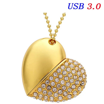 High Speed Metal Necklace USB 3.0 Flash Drive 4G 8G 16GB 32GB 64GB 128GB Heart Pen Drives Gifts  Memory Stick 100% Real Capacity