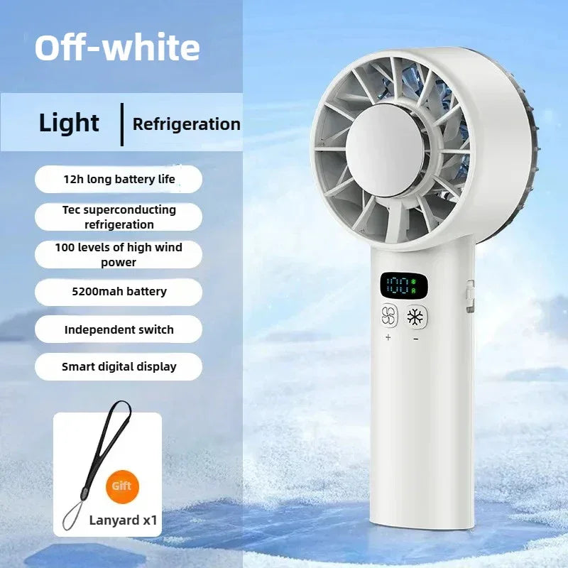 Ice compress high-speed cooling fan handheld fans USB Rechargeable portable mini fan LED Digital Display, Travel,Camping,Outdoor