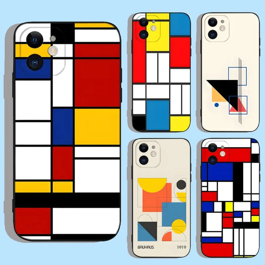 Pattern Abstract Piet Mondrian Phone Case For iPhone 16,15,14,13,12,11,XS,XR,X,8,7,Pro,Max,Plus,mini Silicone Black Cover