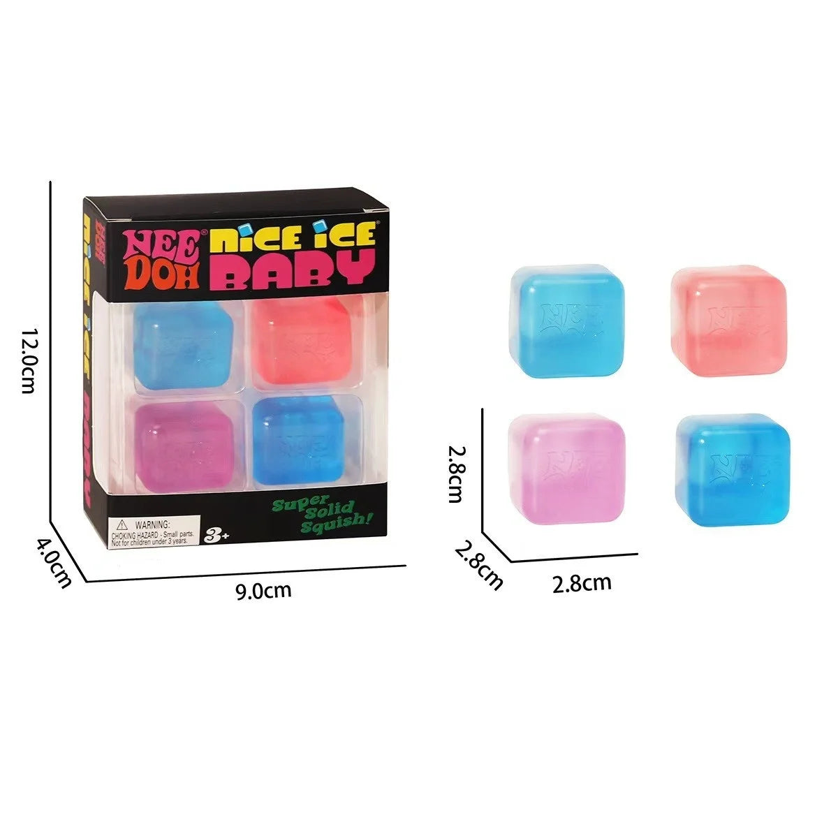 New Needoh Nice Ice Baby Fidget Cube Set 4 Pack Super Solid Squishy Sensory Toys Non-toxic Squeeze Toys for ADHD and Autism Gift