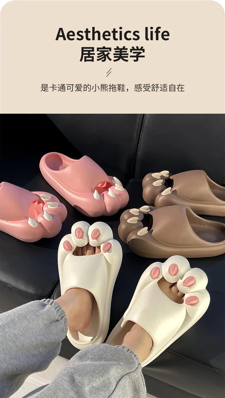 Cute Tiger Paw Slippers Men New Summer Outdoor Slides Shoes Unisex Funny Cartoon Bear Cat Claw Lovers Slipper Novelty Flip Flops