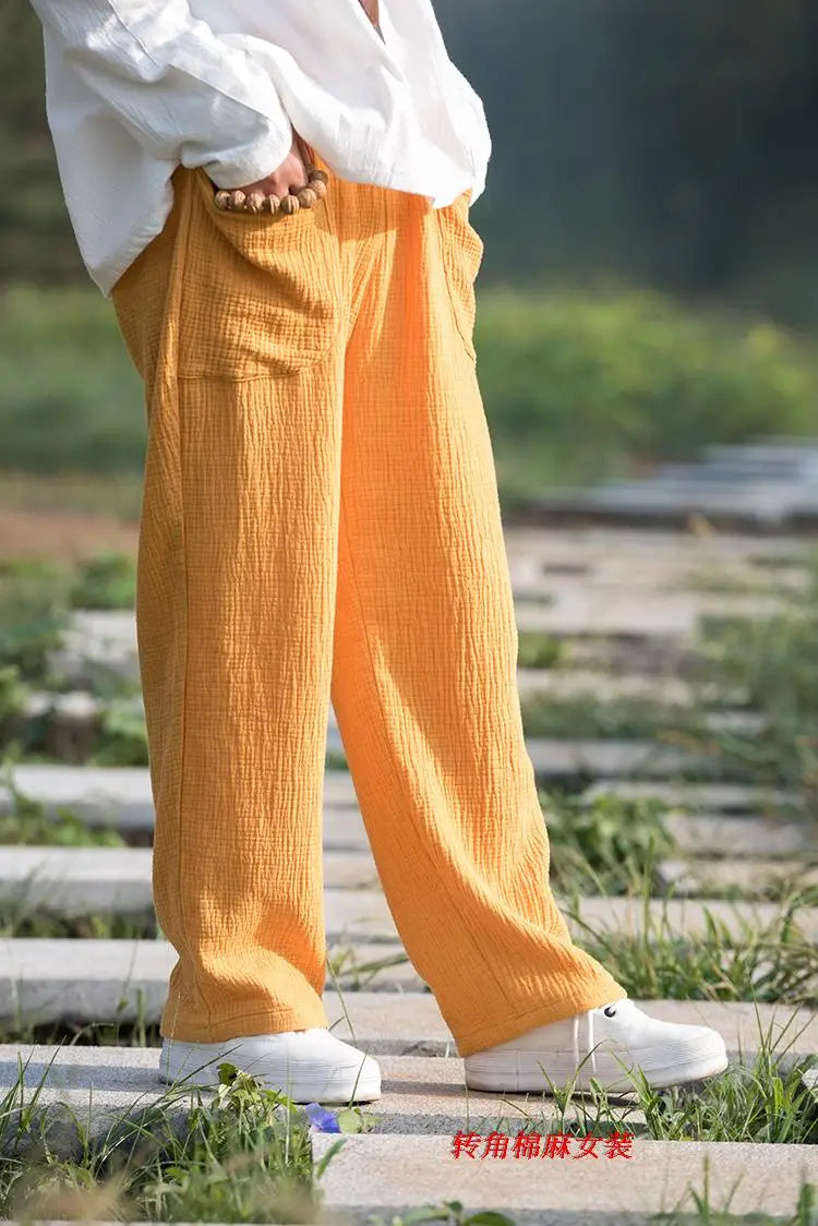 2024 Spring Women' Fashion comfortable cotton linen pants Plus size Women pleated Autumn pants with pockets 5XL 6XL pantalones