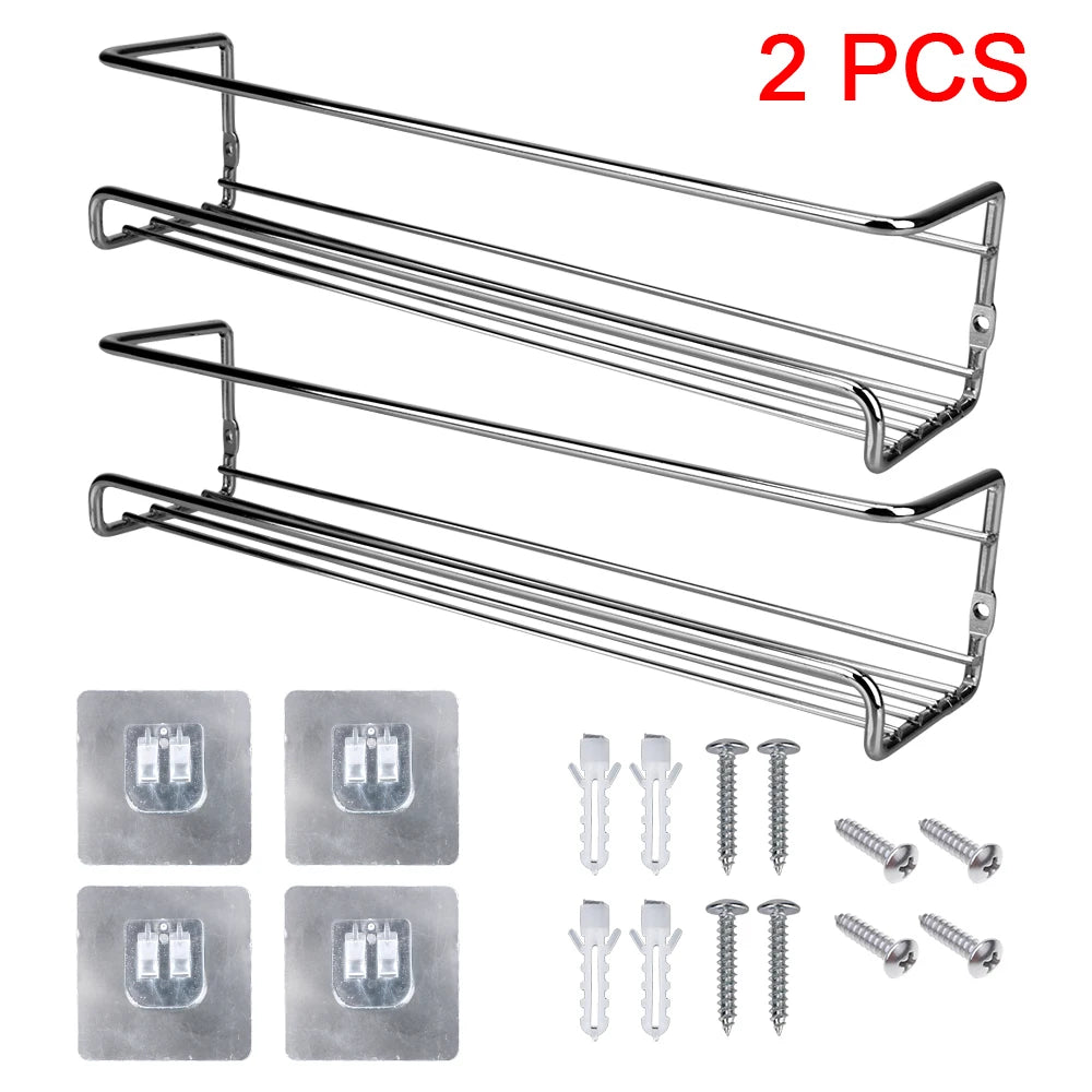 2 Pcs Seasoning Shelf For Home Restaurant Wall-Mounted Kitchen Organizer Single Layer Spice Jar Storage Rack Metal Hanging Racks