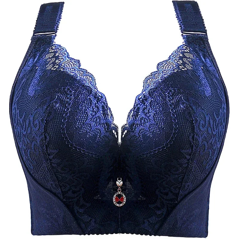 Plus Size Push Up Bra Sexy Lace Underwire - Full Coverage Lingerie for Curvy Women, Wide Side Wings & Thin Cup Support Big Bust