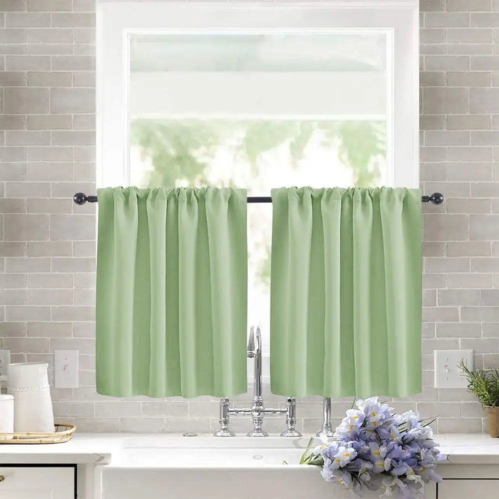 Pure Color Short Tier Curtains for Small Window Treatment Durable Short Blackout Curtain Washable Half Window Curtains