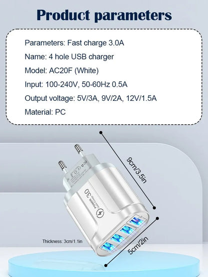 4 USB 48W USB Charger Fast Charge 4 Ports QC 3.0 Charging EU US Plug Adapter Wall Travel Charger For iPhone Xiaomi Mobile Phone