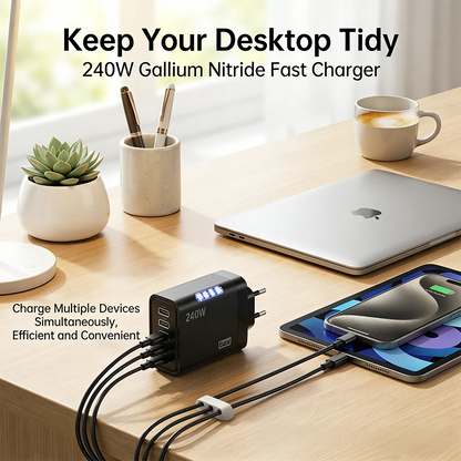 240W GaN Fast Charger 3 USB-C 2 USB-A Ports PD QC3.0 for iPhone 17 16 Galaxy S25 S24 Xiaomi 16 15 Huawei Mate 70 60 Oppo Vivo