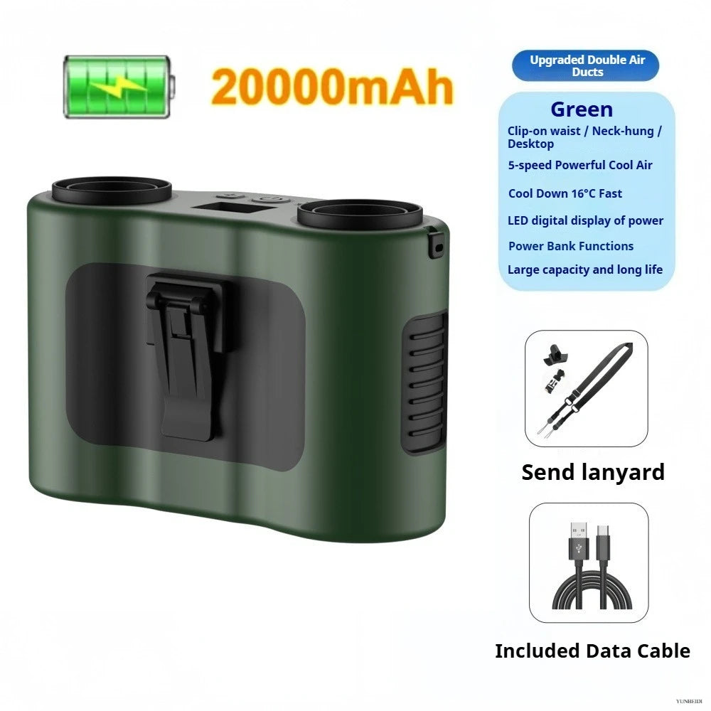 Portable Waist Clip Fan Small USB Charging Hanging Fan with LED Flashlight Outdoor Single/dual Air Outlet Fan 20000/10000Mah