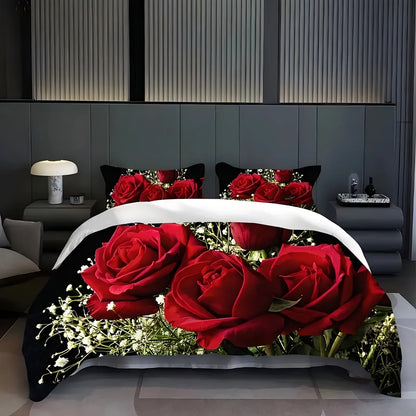 Red Roses 3D Printed Duvet Cover Valentine's Day theme Bedding set Soft Comfortable Luxury Couple style Quilt Cover Pillowcase