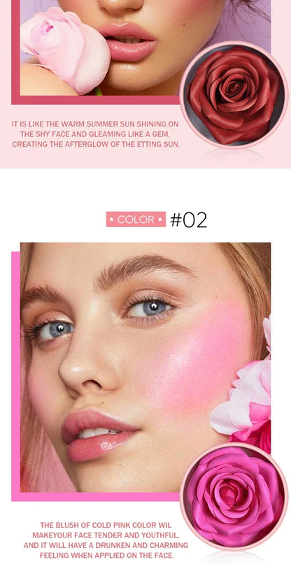 4-Color Rose Petal Blush,Waterproof Blush Cream,Natural Finish,Light Coverage,Perfect Gift for Christmas and Valentine's Day