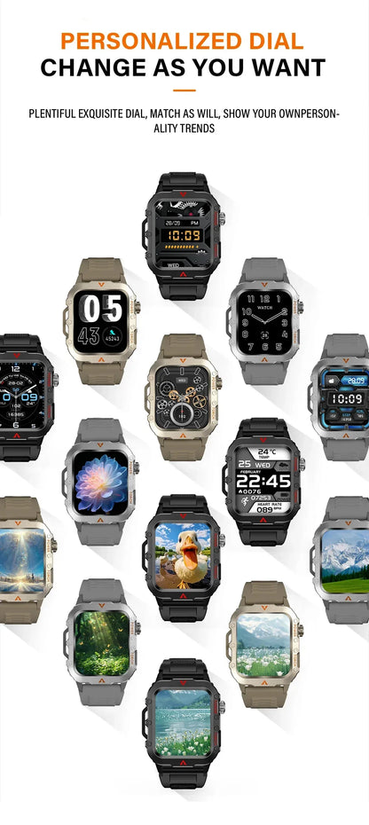 LAXASFIT 2024 Outdoor Military Men's Smart Watch Bluetooth Talk Sports Heart Rate Monitor Smart Watch Android IOS