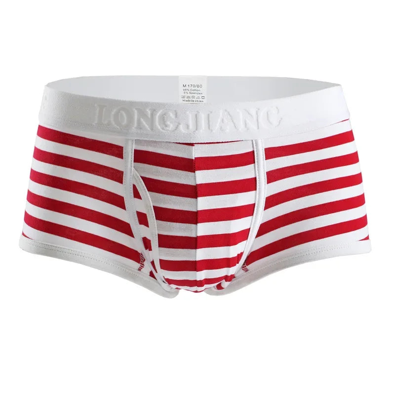 Cotton Men Boxers Men Soft Penis U-Pouch Underwear Underpants Shorts Breathable Striped Hot Male Underwear