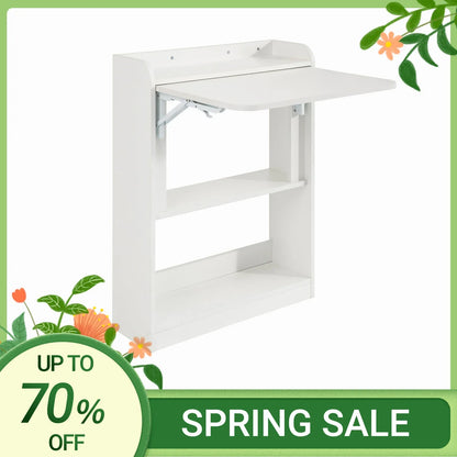 SoBuy FWT92 Folding Computer table table with shelves Folding table work table office table for home office wall table