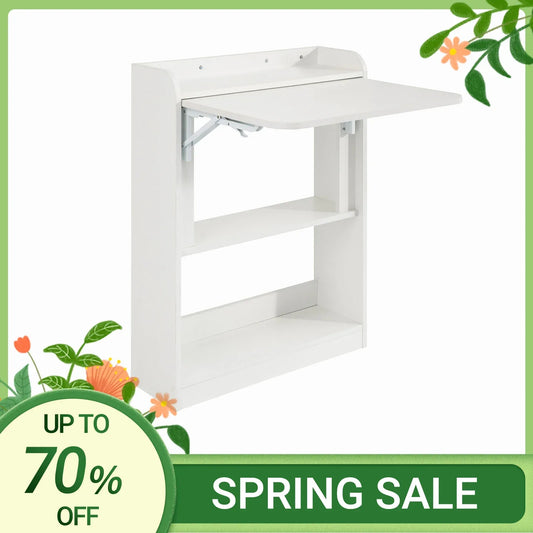 SoBuy FWT92 Folding Computer table table with shelves Folding table work table office table for home office wall table