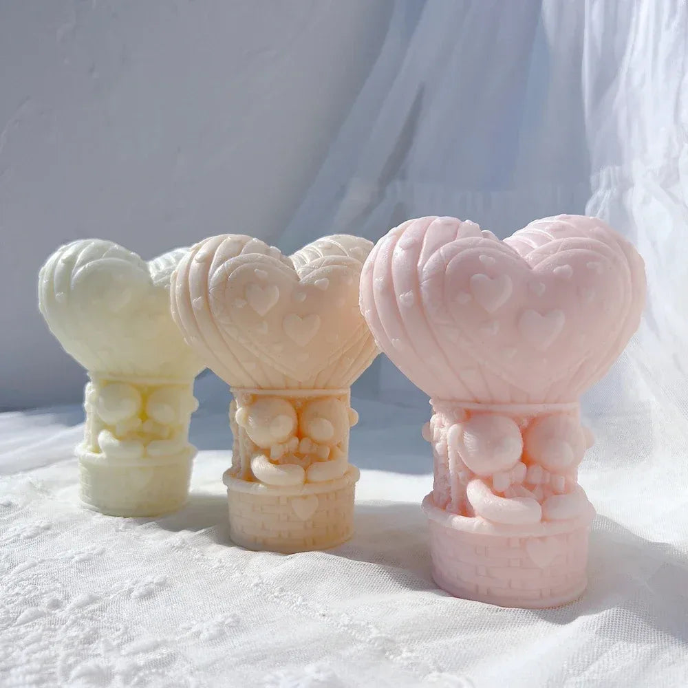 Teddy Bear in A Balloon Candle Mold Valentine's Day Gift idea sitting Bear Hot Air Balloon Silicone Mold Home Decor Wedding Gift