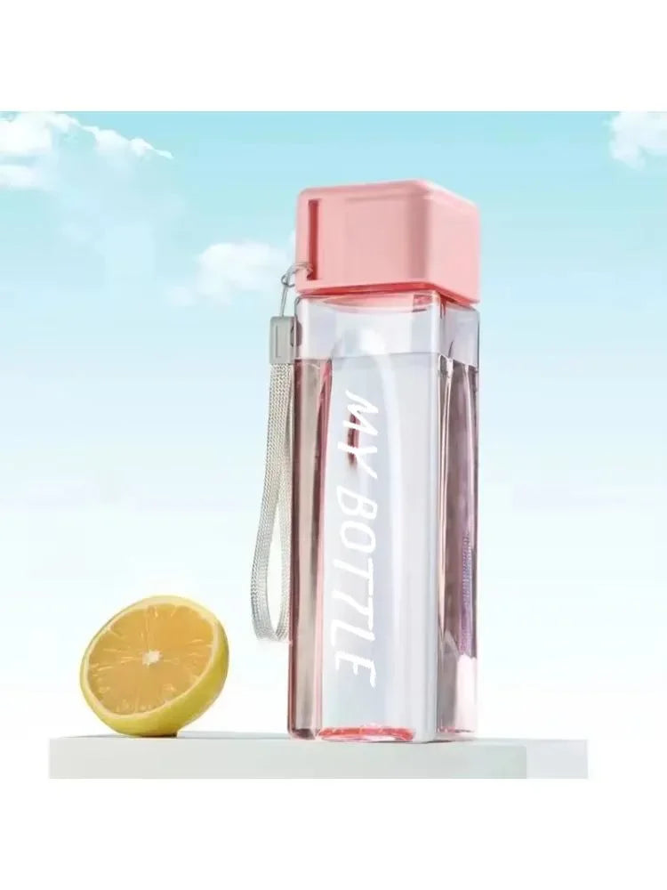 1 Pcs Clear Square Drinking Glass in Mate Plastic Portable Water Bottle with Milk Cable for Outdoor Sports