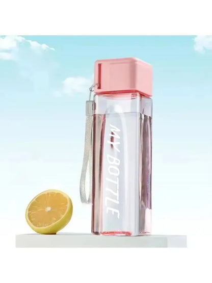 1 Pcs Clear Square Drinking Glass in Mate Plastic Portable Water Bottle with Milk Cable for Outdoor Sports