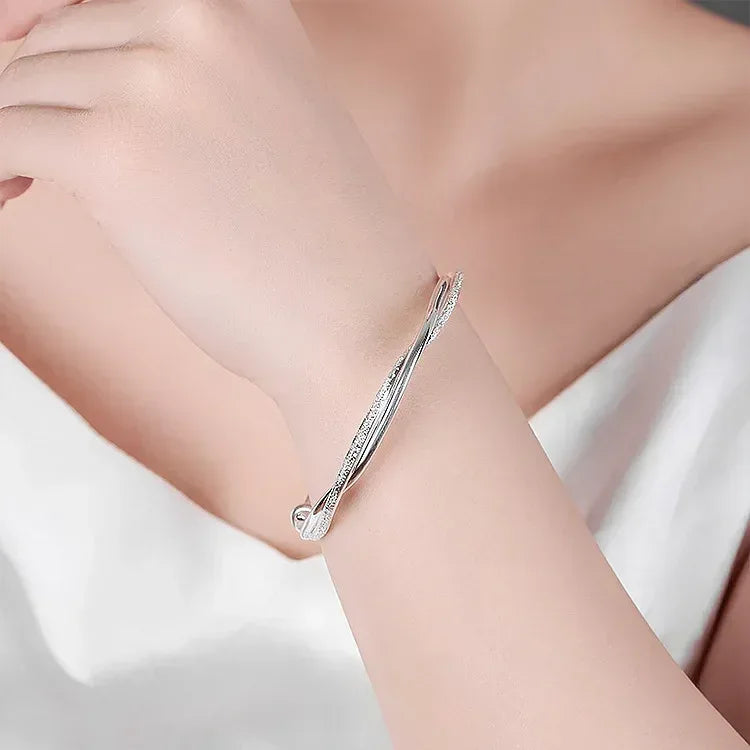 Fashion 925 Sterling Silver Woman Cuff Bracelet Open Leaf Shaped Adjustable Charm Bangle Girls Party Jewelry Christmas Gifts